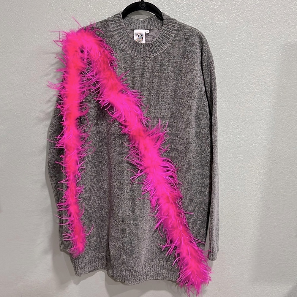 New QOS Christmas Sweater Feather Dress